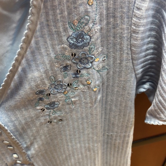 Flat back Rib Nightshirt with Floral Embroidery and Sequin Appliqué - Picture 2 of 3